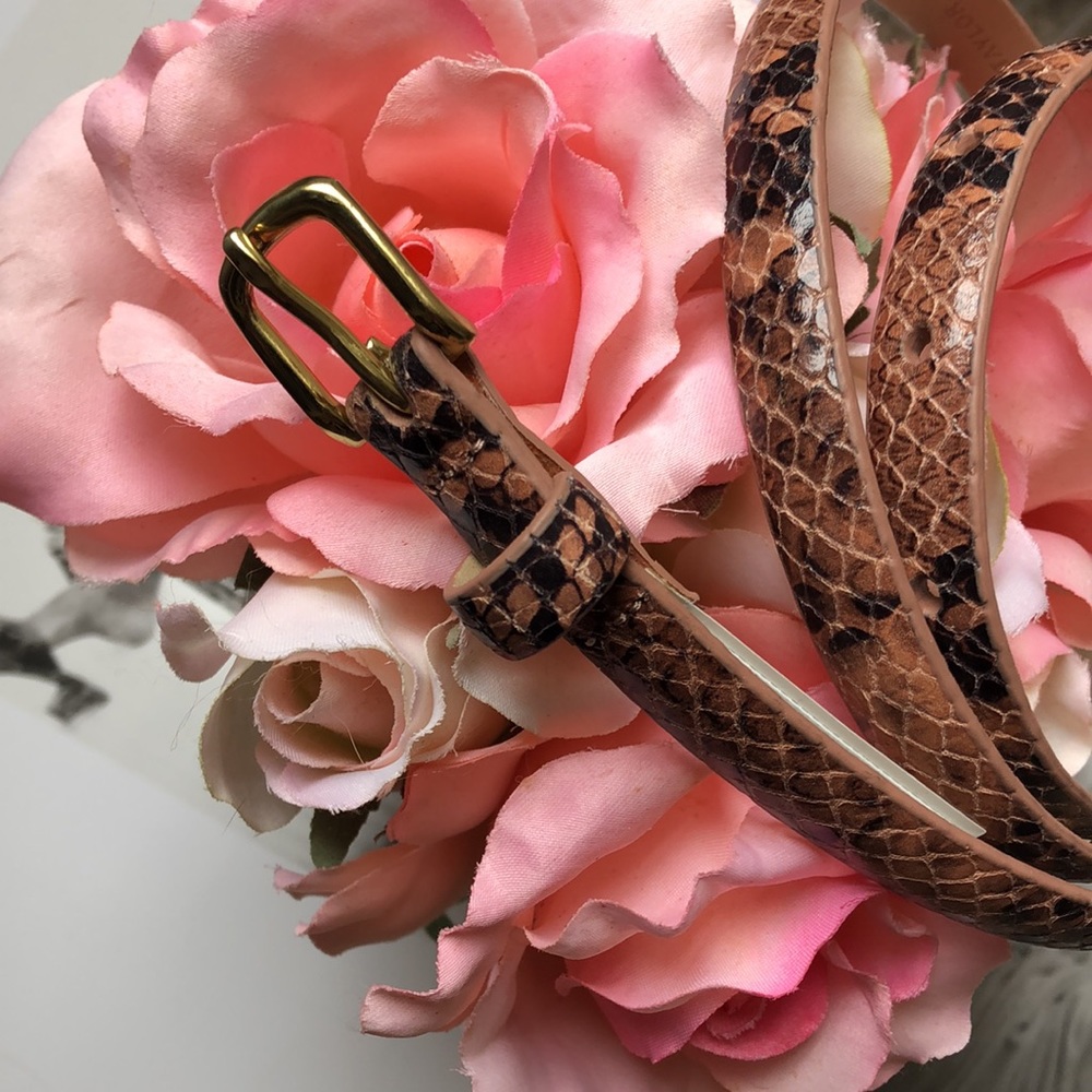 NWT • F R E E • ANN TAYLOR • Leather Snake Animal Skinny Belt w/ Gold Buckle - Picture 9 of 14